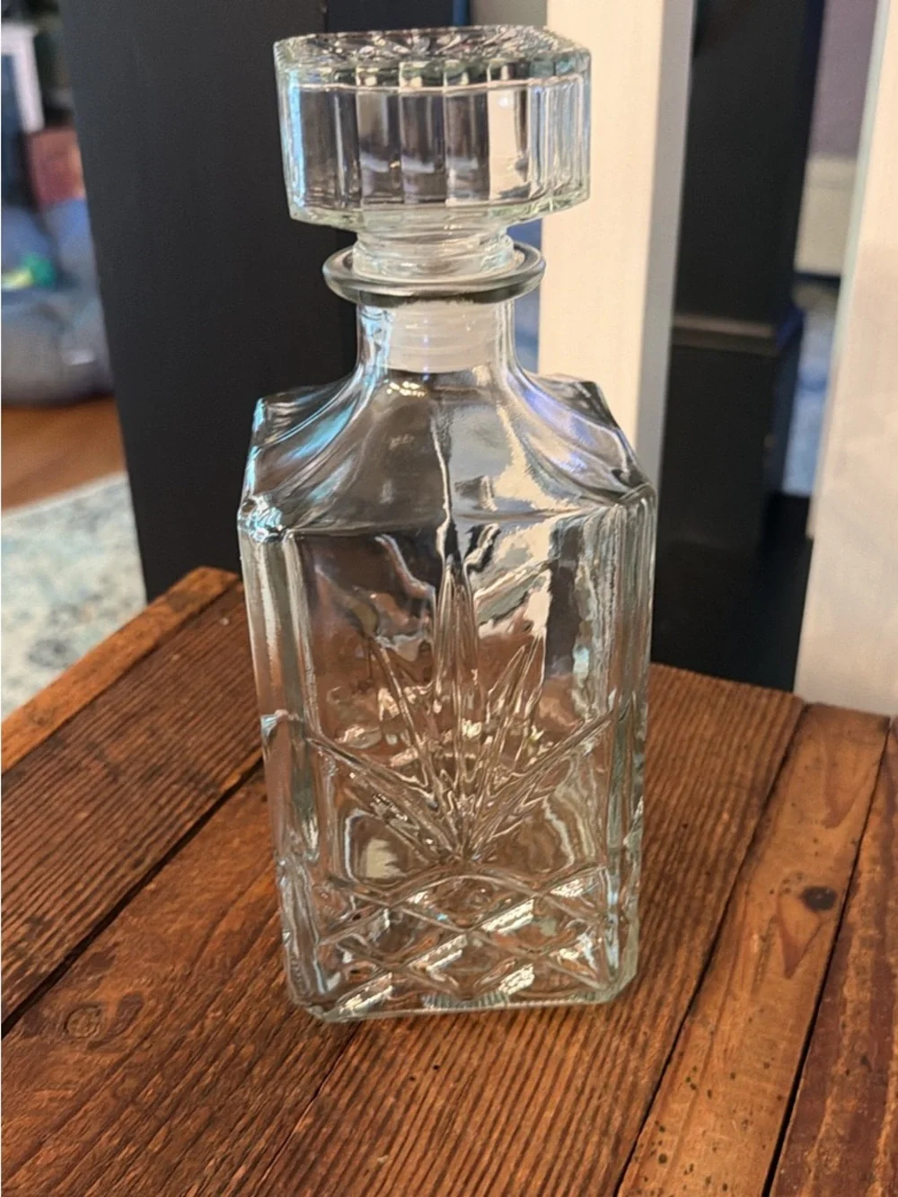 Stunning gothic farmhouse glass tequila decanter